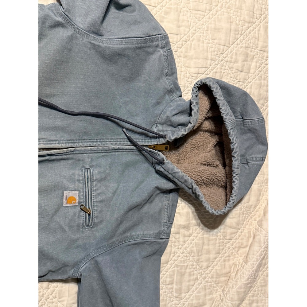 Carhartt WJ141 Sierra Jacket Women Small Blue Sherpa Lined Hooded Duck Coat - Picture 5 of 13